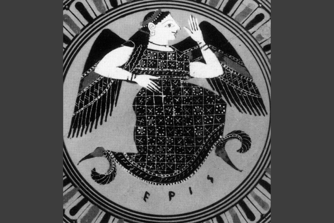 Eris depicted on an Attic black figure kylix world history encyclopedia by Berlin Antikensammlung