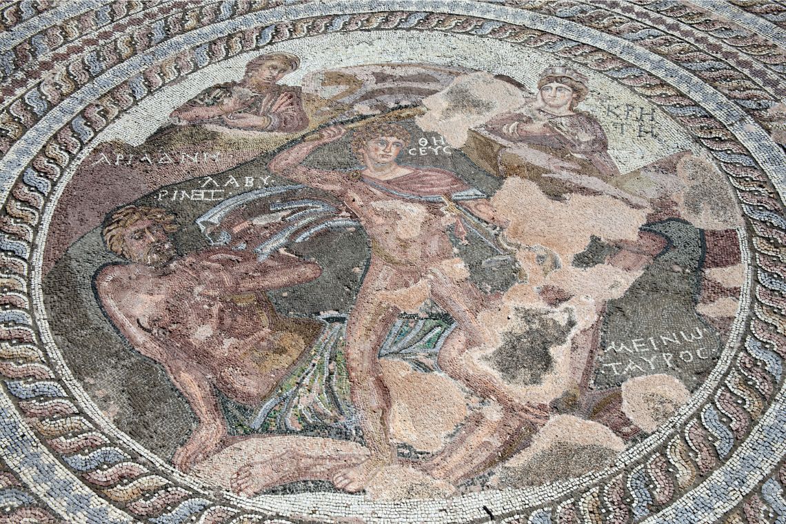 Roman Mosaic Of Theseus And the Minotaur Paphos Cyprus by TonyBaggett